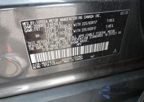 2020 Toyota Rav4 Xle из США, поврежденный, VIN 2T3P1RFV8LC098389